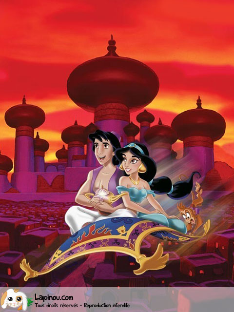 Aladdin, Jasmine et Abu devant le palais